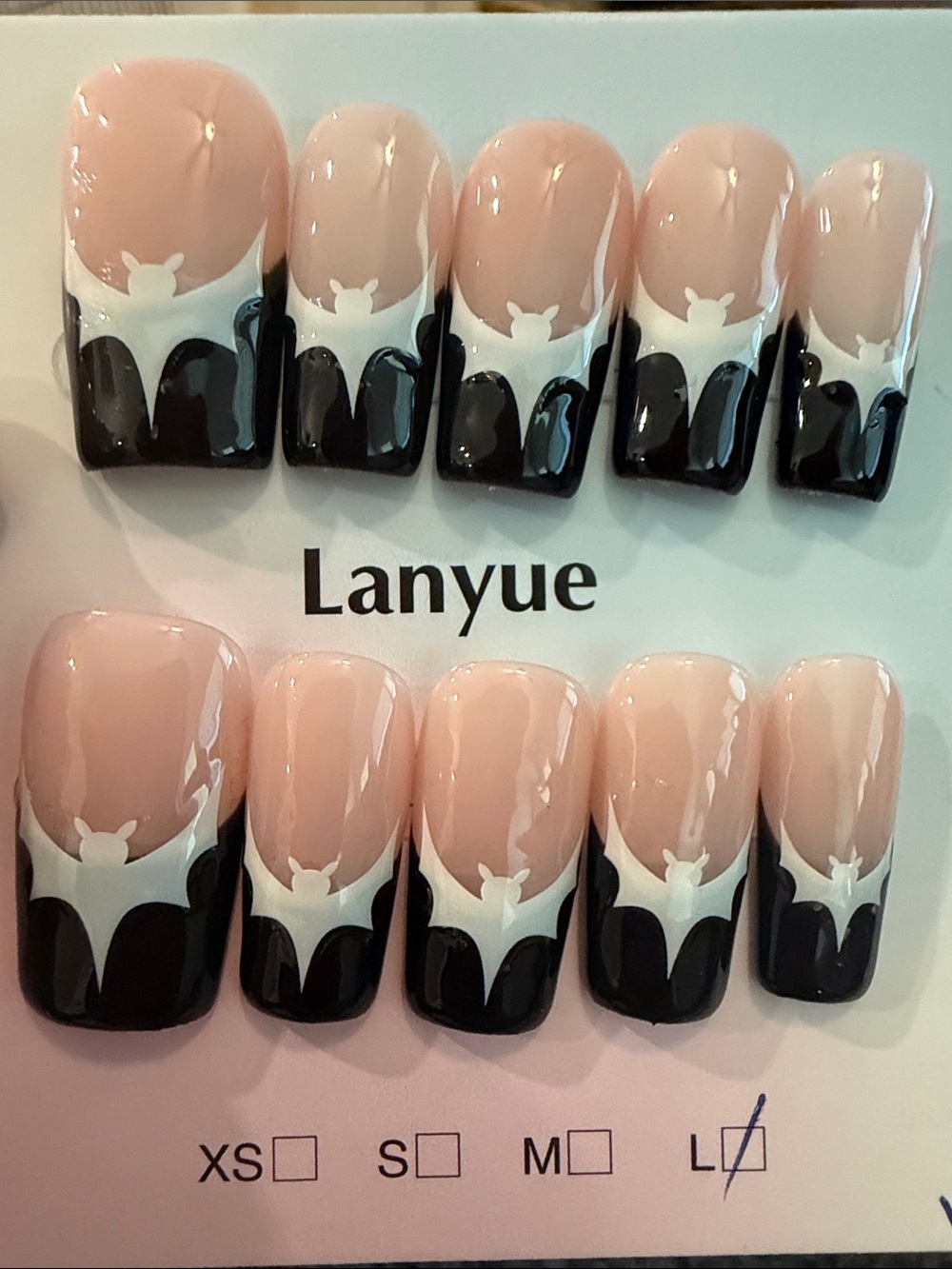 Women’s Black & Nude Bat French Acrylic Press-On Nails